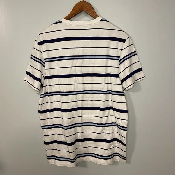 J Crew Men's White Navy Blue Striped Lightweight Short Sleeve T-shirt Size L - Picture 4 of 5